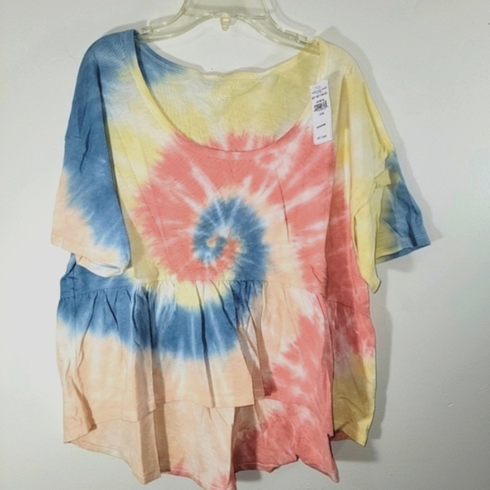 American Eagle Tie Dye Swirl Ruffle Babydoll Hi-Lo Tee T-Shirt Medium